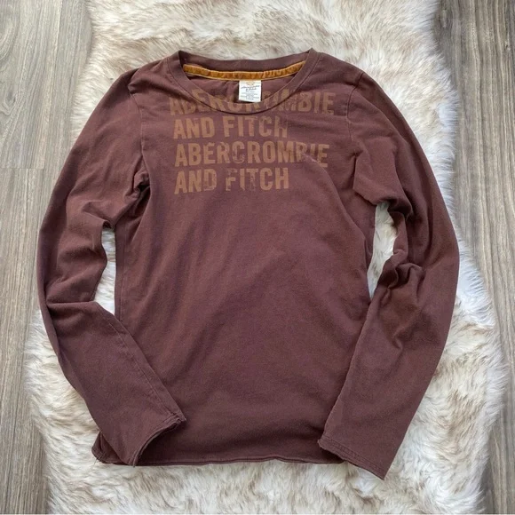 Vintage Abercrombie & Fitch Brown Longsleeve Raw Hem TShirt - Picture 1 of 8
